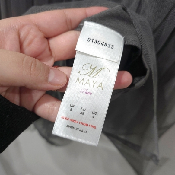 MAYA Embellished Beaded Long Sleeve Surplice Bridesmaid Mini Dress, Tulle Skirt - Picture 13 of 16